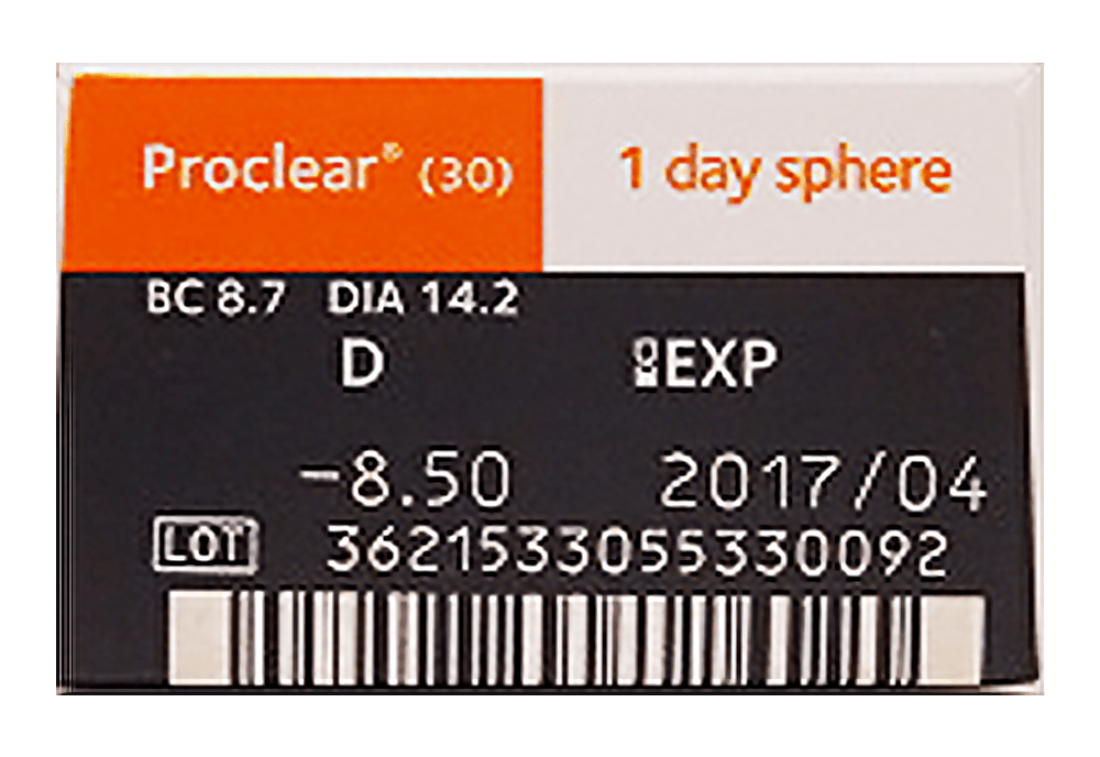 プロクリアワンデー（クーパービジョン）(8箱セット) レンズデータ