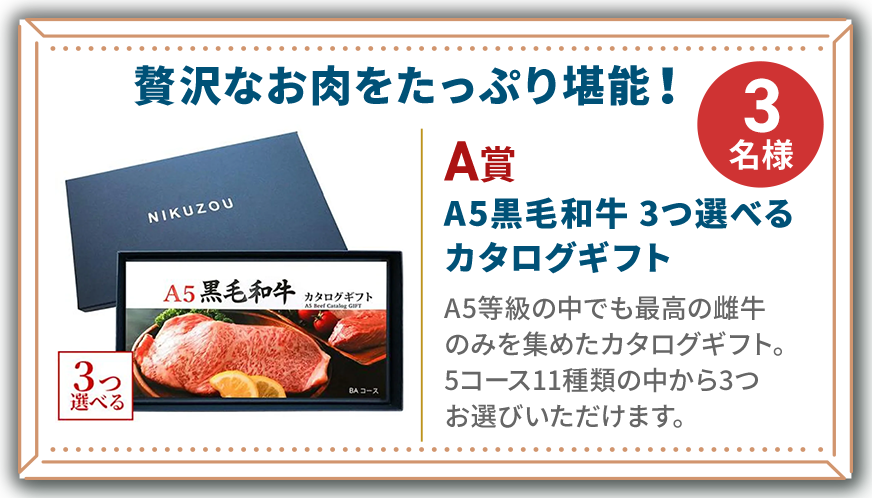 A賞 A5黒毛和牛 3つ選べるカタログギフト