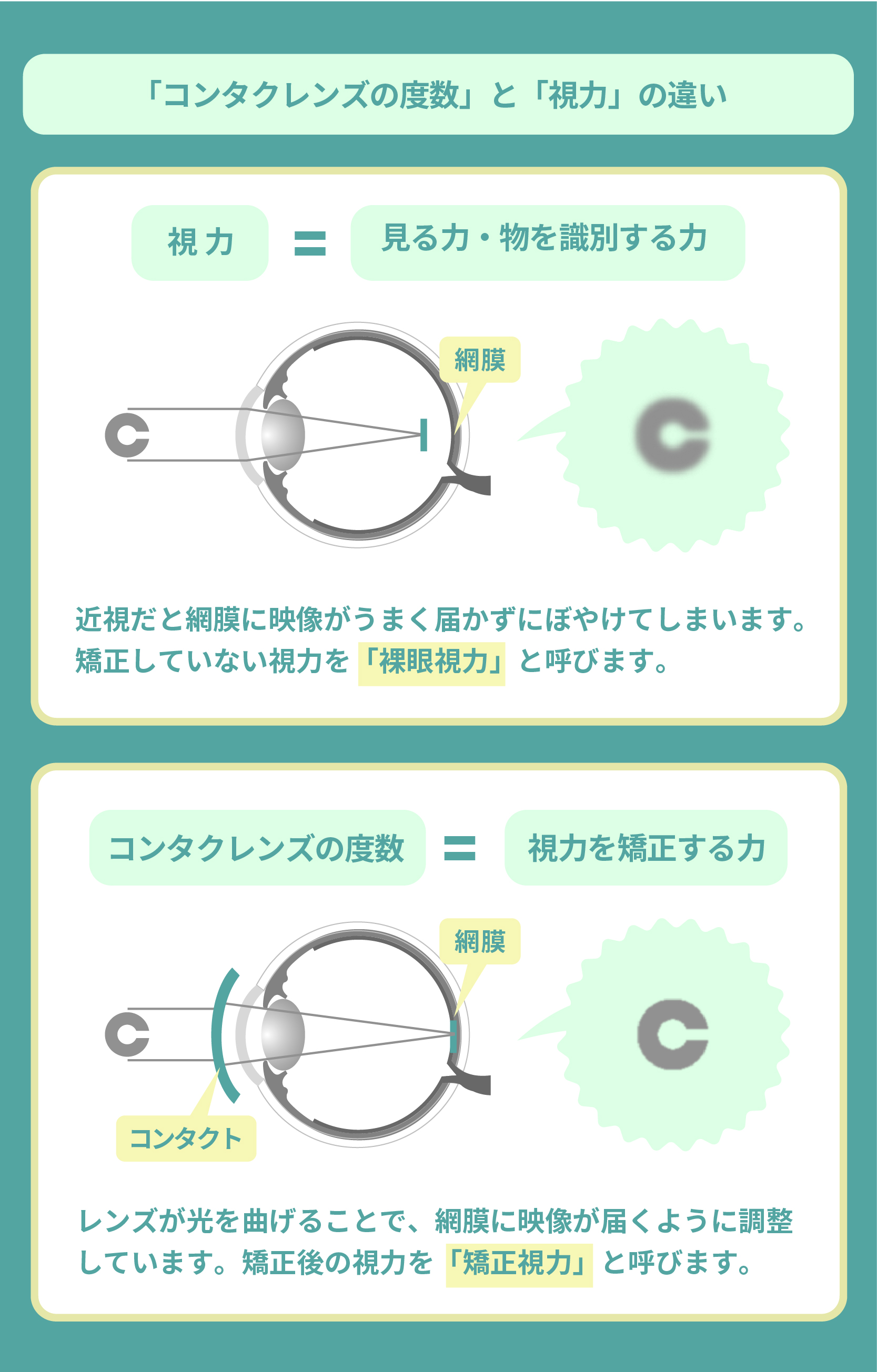 「コンタクトレンズの度数」と「視力」の違い